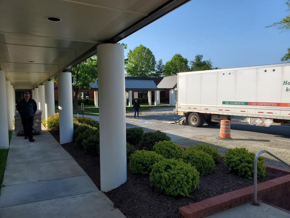 18 Wheeler Trailer unloading much needed supply being delivered to retirement community in Daleville, VA.