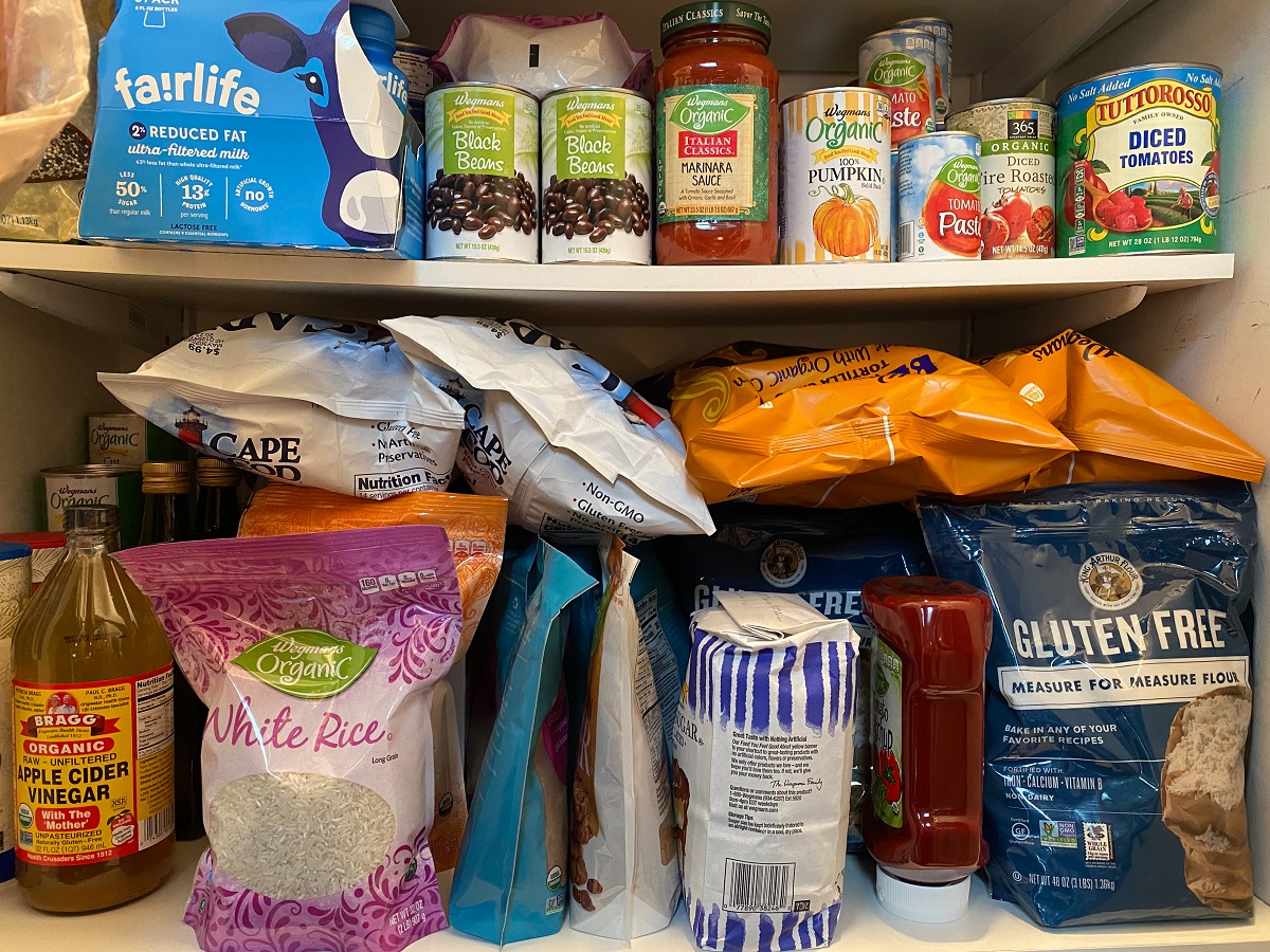 inside a pantry where residents at The Glebe donated food